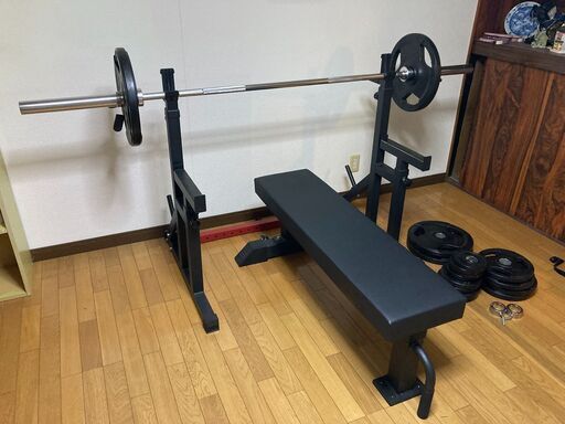 【受け渡し予定者決まりました】BODYMAKER バーベルセット　MAX195kg ベンチ・スタンド付き