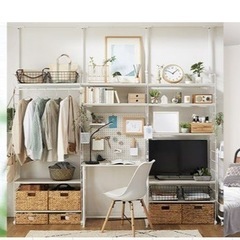 ニトリ突っ張り壁面収納ワードローブNポルダ(ホワイトウォッシュ