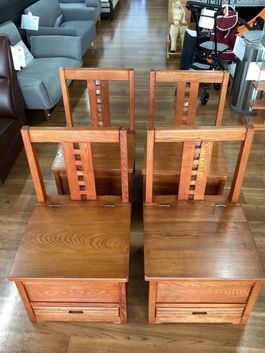 アンティーク和風収納付チェア〈4脚セット〉【町田市再生家具】253179