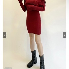 GRL リブ リボン オフショル ミニワンピの画像