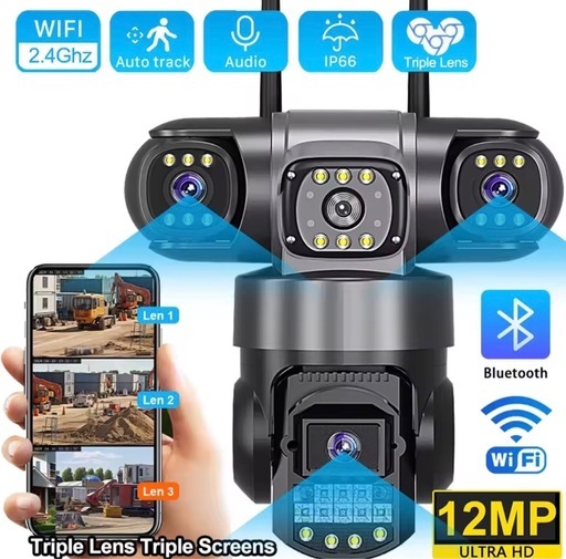 WiFi IP カメラ屋外 12MP 6K トリプルレンズ トリプルスクリーン