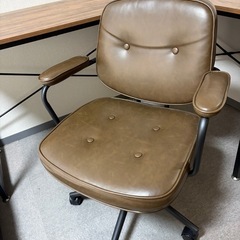 L字デスク＋オフィスチェア　ブラウンの画像
