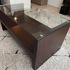 ガラス天板ローテーブル(ダークブラウン)の画像