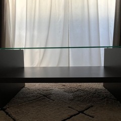 ガラス天板ローテーブル(ダークブラウン)の画像