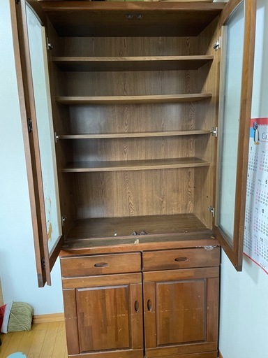 無料】茶棚／上下分離できます／ガラス戸付き／引き取り限定 (k) 竹橋