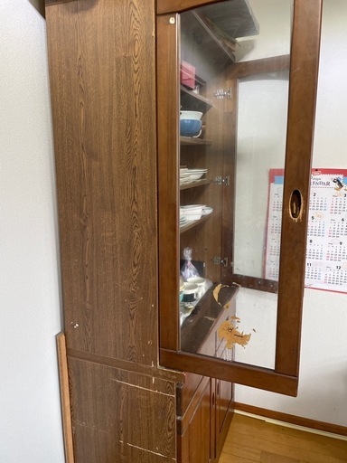 無料】茶棚／上下分離できます／ガラス戸付き／引き取り限定 (k) 竹橋