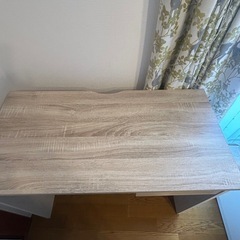 パソコンデスク 幅90cm 引き出し付き｜木目×ホワイト｜引き取り希望の画像