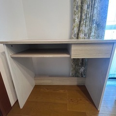 パソコンデスク 幅90cm 引き出し付き｜木目×ホワイト｜引き取り希望の画像