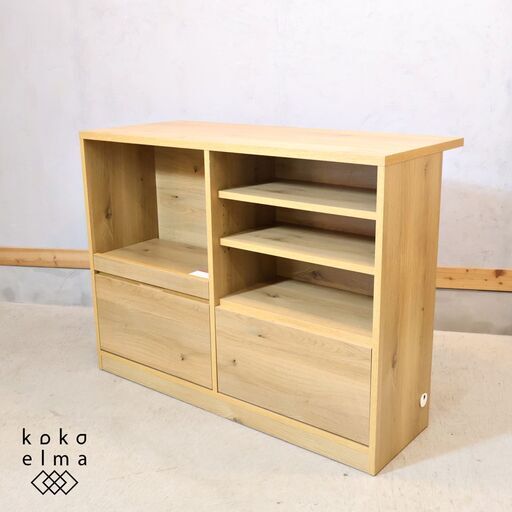 大川の家具メーカー吉川木工のアイランド間仕切りキッチンカウンターです。ナチュラルテイストや北欧スタイルなどにおススメのキッチンボード！スライド天板収納やドロワー、棚と収納量も豊富♪