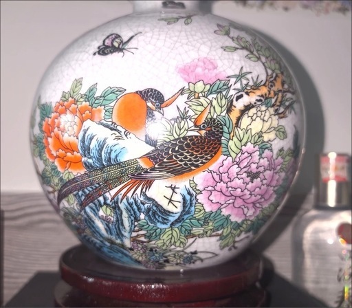 アンティーク風 清・乾隆 石榴瓶 磁器 骨董品 中国風インテリア置物