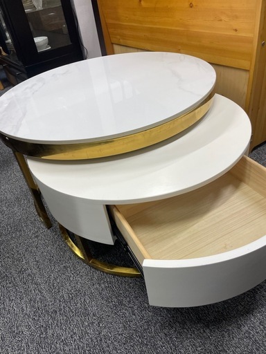 【高級家具】大理石天板×ゴールド センターテーブル 収納付き ローテーブル