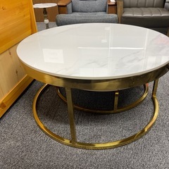【高級家具】大理石天板×ゴールド センターテーブル 収納付き ローテーブルの画像