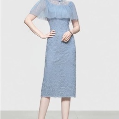 【美品】ケープ風レース かわいい ミモレ丈袖ありドレス ワンピースの画像