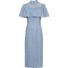 【美品】ケープ風レース かわいい ミモレ丈袖ありドレス ワンピースの画像