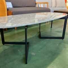 【🌟新品約5万】大理石調　スチール脚　センターテーブル　ローテーブル　座卓　楕円形　丸テーブル　円　リビング　高級感　ソファテーブル　ソファーテーブルの画像