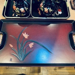 A5242 蓋付きお椀 5セット＆お盆 5枚＆お茶菓子受けの画像