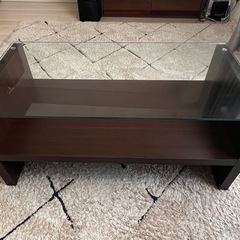 ガラス天板ローテーブル(ダークブラウン)の画像