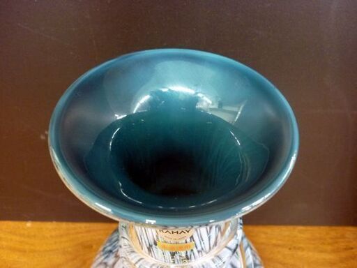 ☆KAMAY 花瓶 フラワーベース カメイガラス グレー×ブルー 本金 高さ