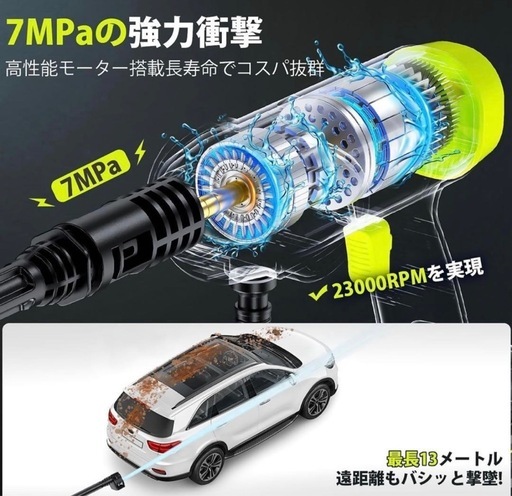 高圧洗浄機 コードレス 充電式 多機能6in1ノズル ペットボトル対応