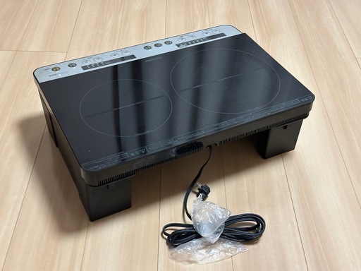 アイリスオーヤマ 2口 IHコンロ 1400W 100V 脚付き ブラック
