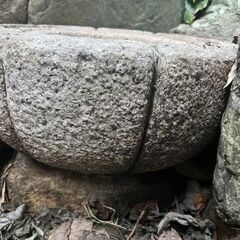 天然石の水鉢（元・石臼）庭園装飾に（屋外用・中古）の画像