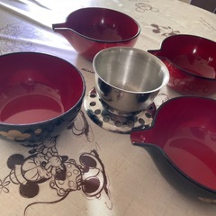 湯豆腐用タレ、薬味入れ　赤い陶器製汁椀4個セット　鍋　まとめ売りの画像