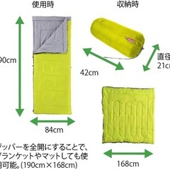 I 2602-0096 コールマン寝袋　パフォーマー　ライムグリーン　中古の画像