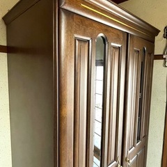 鏡付き 木製洋服箪笥（ワードローブ）引き出しあり の画像