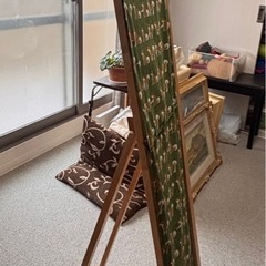 姿鏡　木製枠　全身鏡　カバー付　鏡　スタンドミラーの画像