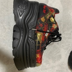 厚底スニーカー22.5 （ブラックレッド）【和柄】の画像