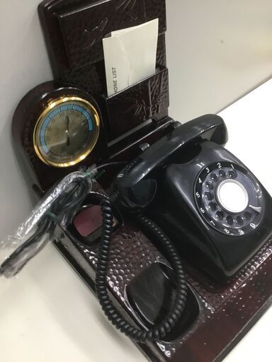 【?美品】アンティーク黒電話『オルゴール・温度計付台座』
