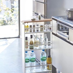 山崎実業 ハンドル付き スリムワゴン ホワイト 約W13×D47.5×H80.5cm タワー tower キャスター付き　キッチンワゴン  の画像