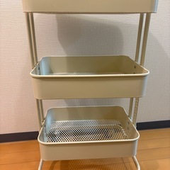 【タダ】キッチンワゴン 調味料ラック バスケットラック 木天板タイプ 収納ワゴン 3段 キャスター付 幅44.5×奥行35×高さ78cm ベージュの画像