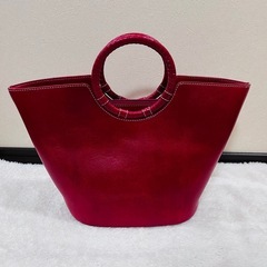 キタムラ ハンドバッグ レッド Kロゴ 丸持ち手 フォーマ 赤 レザー調の画像