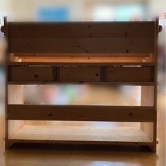 木製  ハンドメイド 絵本棚 引き出し3つ付きの画像