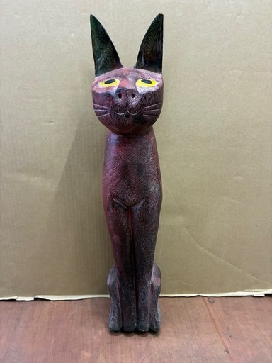 ★アンティーク★ 木彫り 猫 木製 彫刻 バリ・アジアン雑貨 インテリア オブジェ ネコ 猫の置物 ・高さ64cm×幅11.5cm奥行き10cm