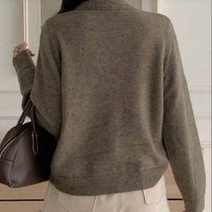 SHEIN 韓国 ニット グレージュ リボン ニット セーターDazy Lサイズの画像