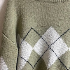 shein セーター ニット アーガイル グリーン 長袖ニット ニットセーターの画像
