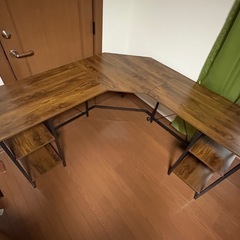 【タダ・無料】L字デスク パソコンデスク 机pcデスク 幅150cm x 奥行150cm x 高さ73cm ラック付き オフィスデスク　勉強机　ディープブラウンの画像