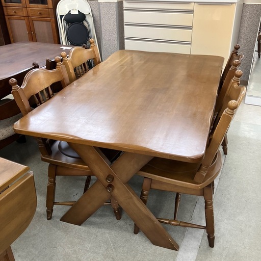今2602-049 ミキモク ダイニングテーブルセット 引き出し6つ ブックシェルフ付き 回転椅子4脚付き ※バラ売り不可 キズ汚れ有