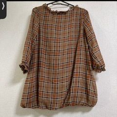 ブラウン系チェック 七分袖シャツ チュニックの画像