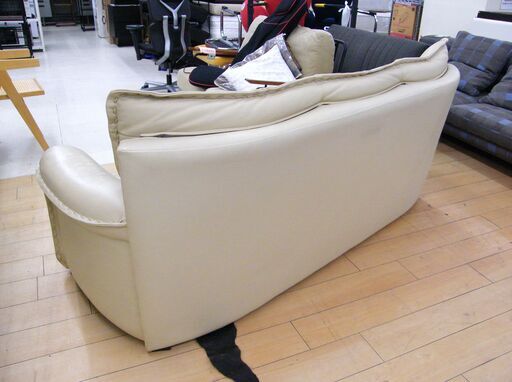 3人掛けソファ 幅186×奥行78×高さ87cm ハイバック ベージュ レザー 本革 椅子 札幌市 厚別区