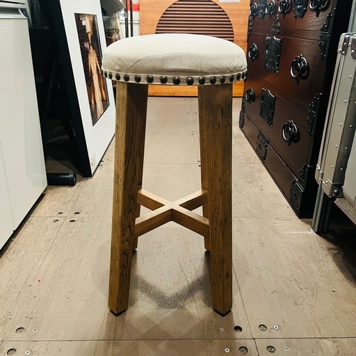 関家具 CRASH GATE（クラッシュゲート） Knot antiques（ノットアンティークス） ANN stool アンスツール スツール カウンタースツール 無垢材 オーク ファブリック 鋲打ち 廃盤 インダストリアル / CRASH GATE Knot antiques ANN Stool Solid Wood Upholstered Stool Vintage Industrial