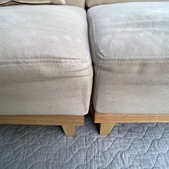 f●■天然木 セパレート ファブリックソファ 2人掛け 肘掛け付き クッション２個　ライトグレーの画像