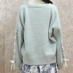 ミントグリーン ケーブルニットカーディガン サイズFの画像