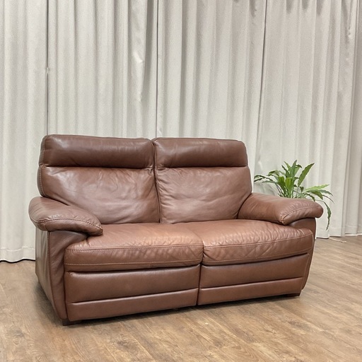 KB-11【新入荷　リサイクル品】ニトリ　本革　セパレートタイプ　２シーターソファ　ブラウン