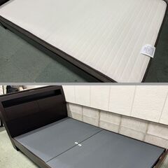 NITORI ニトリ セミダブルベッド マットレス2枚 宮棚 ライト付 収納 幅120cm×奥行215cm×高さ89cm の画像