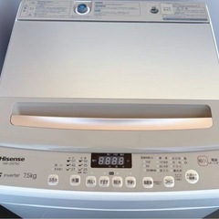 (送料無料) 2021年 美品 7.5kg 洗濯機 ガラストップ採用 インバーターモーター洗濯板式のステンレス槽 ①の画像