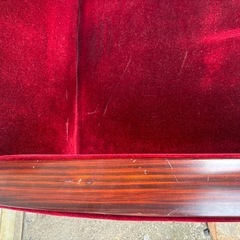 レトロ ヴィンテージ ３人掛けソファー ワインレッド ベロア生地 【サイズ】奥行き700横1620高さ730mmの画像