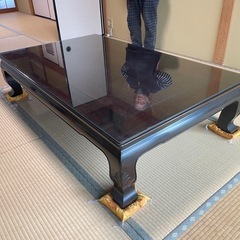 座卓　黒檀　ガラス天板　の画像